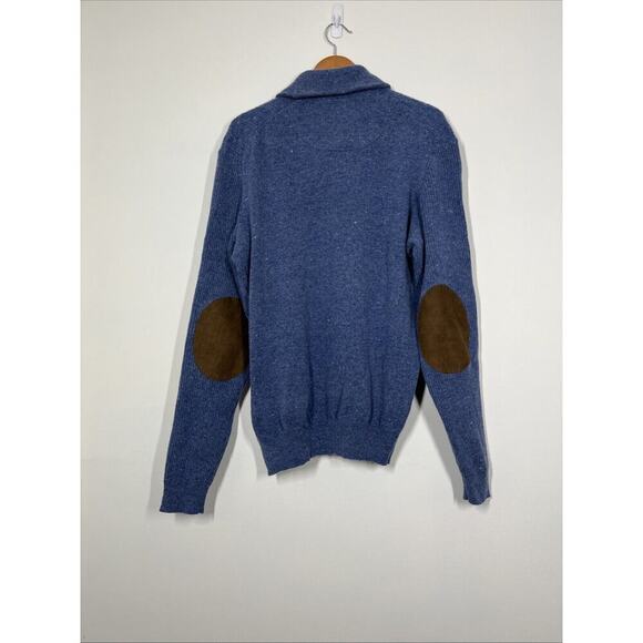 Joseph Abboud Blue Wool Blend Cable Knit Sweater XL Mens Elbow Patches Preppy - Picture 5 of 9